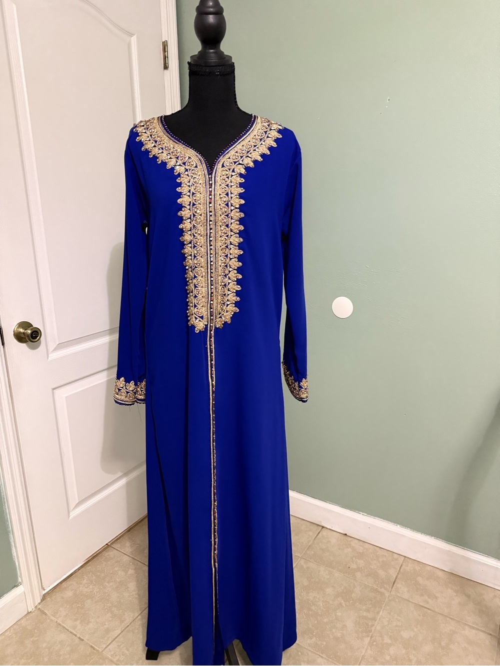 Elegant Royal Blue Embroidered Long Dress
